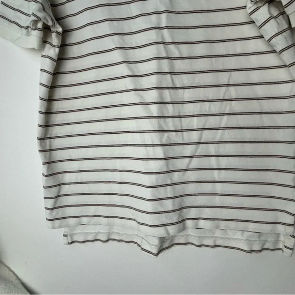 Polo by Ralph Lauren White & Brown Stripes Polo Shirt‎ Green Pony Logo Men Large